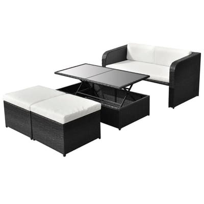 vidaXL - 4-delige - Loungeset - met - kussens - poly - rattan - zwart