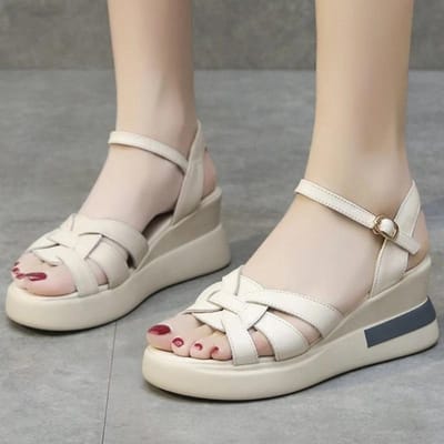 Holle Gesp Sandalen Dames Zomer Retro Ronde Neus Sleehakken Romeinse Schoenen Open Teen Casual Wandelslippers Sandalias De Mujer 39 gray