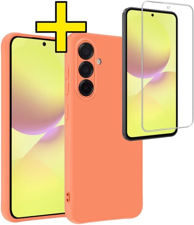 Hoesje - Met Screenprotector - Geschikt voor Samsung Galaxy A36 - Sterk & Shockproof - Back Cover - Siliconen Case - Telefoon Hoes - Telefoonhoesjes - Perzik
