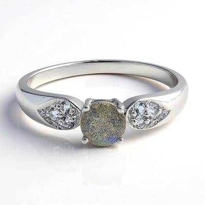 Cavill - Elegante Zilveren Ring - 925 Sterling Zilver - 0,43 ct Spectroliet Rond & 0,102 ct Witte Topaas - Handgemaakt Sieraad - Maat 17