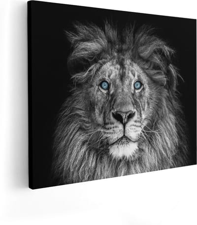 Artaza Canvas Schilderij Leeuw - 100x80 cm - Groot - Wanddecoratie Dierenkop - Muurdecoratie Zwart Wit - Schilderijen Op Canvas Dieren