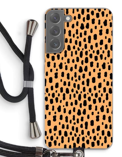 Case Company® - Hoesje met koord geschikt voor Samsung Galaxy S22 Plus hoesje met Koord - Panter - Telefoonhoesje met Zwart Koord - Bescherming aan alle Kanten en Over de Schermrand