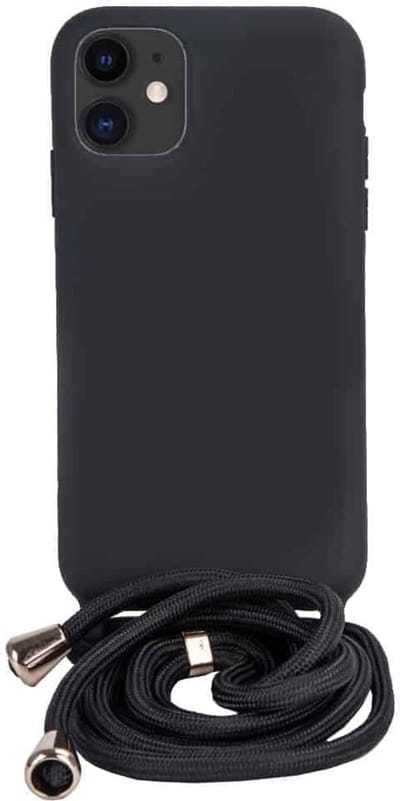 Fonu Siliconen Backcase hoesje met koord Geschikt Voor iPhone 12 Pro en 12 Zwart