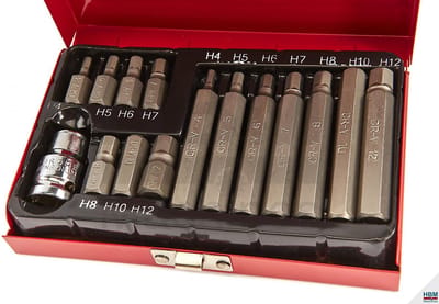 15 Delige Inbus Bitset met 1/2" adapter.