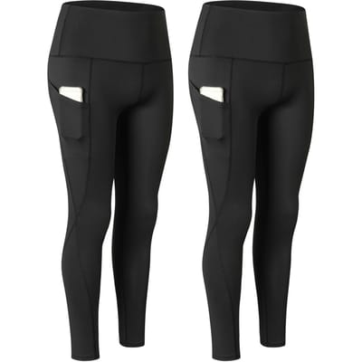 Pantalons de Yoga pour femmes, 2 pièces, avec poches, séchage rapide, taille haute, jambières d'exercices, pantalons de course S noir
