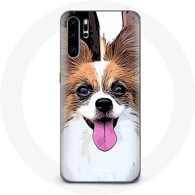 Coque pour Huawei P30 Épagneul nain continental papillon Chiot Blanc et marron