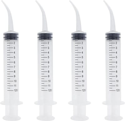 Kaakspuit zonder naald - spuit - 4 Stuks - 12ML - injectiespuit zonder naald - doseerspuit - wegwerpspuit - elleboogspuit mond - kaakspuitje met gebogen tip - mond spuit