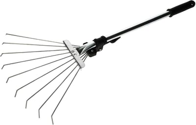 KOTARBAU® Bladhark, Mini Tuinhark, Gegalvaniseerd Staal, 32 cm, Zilver, Verstelbare Bladhark, Handhark, met Telescoopsteel 6-24,5 cm, 9 Tanden, Metalen Hark