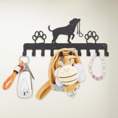 Hondensleutelhouder met 10 haken voor hondenriemen - Wandmontage Sleutelrek met Pootafdrukken - Perfect als Housewarming Geschenk