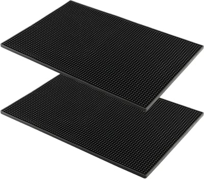 Zwarte Bar Mat Set van 2, 45x30cm Rubber Bar Matten voor Keukenblad en Koffietafel, Antislip en Duurzaam