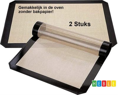 *** 2 Stuks Beige Bakmat - 42x30 cm - Hittebestendig tot 250° - Siliconen - van Heble® ***