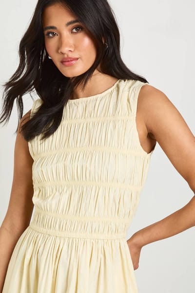 boohoo Dames Katoenen Poplin Gesmockte Maxi Jurk | Citroen | Maat: 34