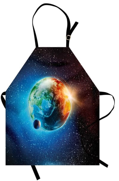 ABAKUHAUS Aarde kookschort, galaxie-ruimteontwerp, astrale inspiratie, vuil- en waterdicht, geschikt voor buitengebruik, in oranje, blauw en zwart
