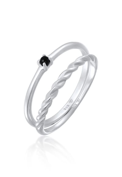 Elli - Ring - Dames Stack Set Klassiek Gedraaid met synth. Parel in 925 Sterling Zilver - Dames