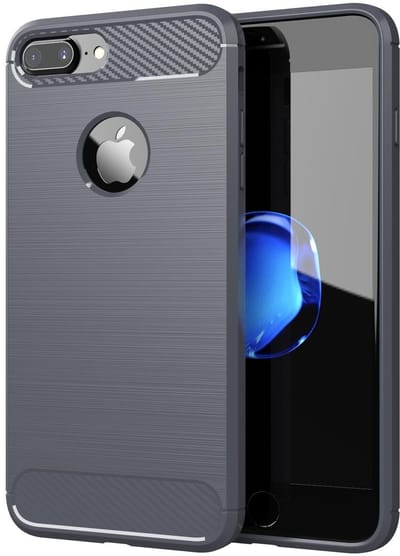 Cadorabo Hoesje geschikt voor Apple iPhone 7 PLUS / 7S PLUS in BRUSHED GRIJS - Beschermhoes van flexibel TPU siliconen in roestvrij staal-carbonvezel look Case Cover