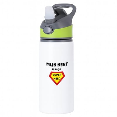 Hacebo® - mijn neef is mijn superheld waterfles met rietje groen - Neef - super held - verjaardag - cadeautje voor neef - neef artikelen - kado - geschenk - water fles - 650ML