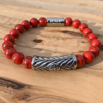 Dragon Bracelets Royal Viking - Heren Armband - Rood Turkoois - Natuursteen