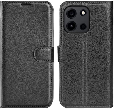 Hoesje geschikt voor OnePlus Nord 6 - Phonesta Litchi Skin Book Wallet Case - Zwart