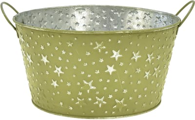 Metalen schaal met sterren en handvatten, groen, Ø20cm, H11,5cm