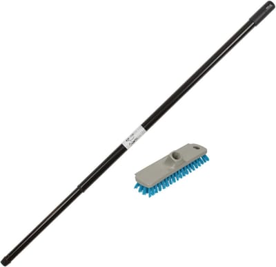 Kunststof schrobborstel/schrobber grijs inclusief metalen telescoopsteel zwart 130 cm