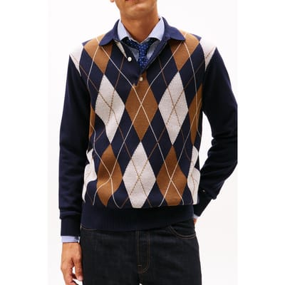 Tommy Hilfiger Argyle Ls Rugby Desert Sky Maat: L | Sweaters Outlet | Heren | Blauw