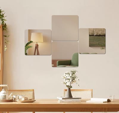 Dutchers® Zelfklevende Spiegeltegels – Set van 4 Acrylspiegels – 25x25 cm – Spiegel - Flexibele Plakspiegel voor Muren, Kasten, en Badkamers - Deurspiegel - Plakspiegels rechthoek