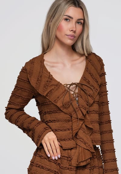 OMBRE Blouse - Slim Fit - Katoen - Lange Mouw Lichtbruin S/M