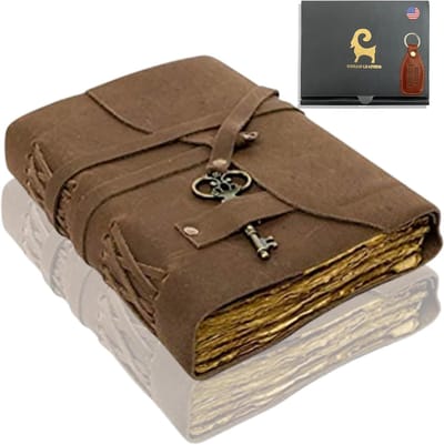 SnelShoppen - URBAN LEATHER Vintage Notitieboek voor Dames en Heren - Rustieke Sleutel, Grimoire Book of Shadows, Ongelinieerde Pagina's, Dagelijks Sc