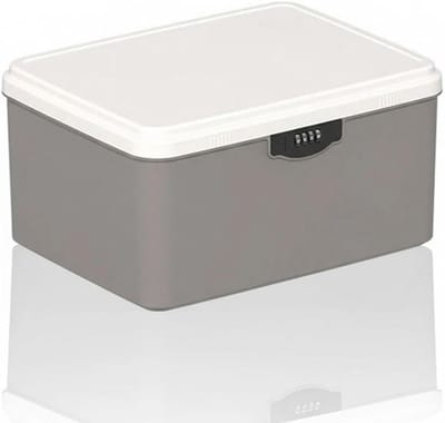 Lockable Opbergdoos met 4-cijferige Combinatieslot, Dubbele Laag en Verwijderbare Bak voor Medicijnen, Thuis, School en Kantoor (Grijs)
