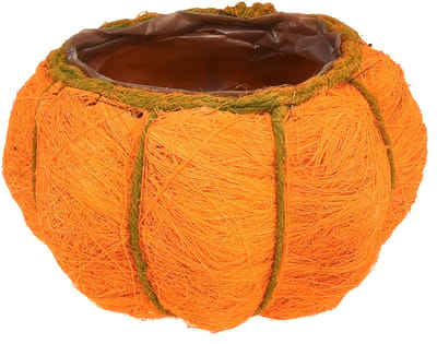 Bloempot pompoendecoratie oranje/geelgroen sisal Ø21cm H12cm