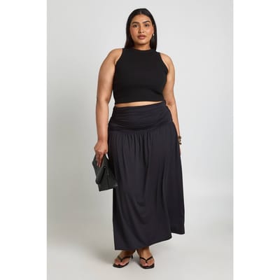 boohoo Dames Plus Maxirok Met Gerimpelde Taille In Zachte Stof | Zwart | Maat: 46