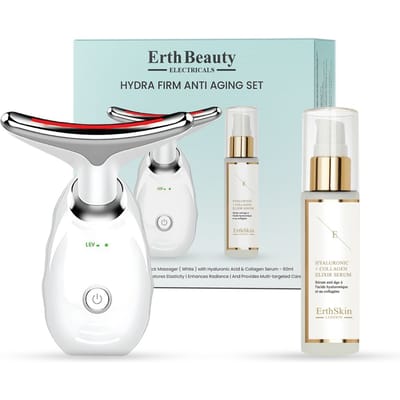 Hydra Firm Anti-Aging Set ( Leeftijds-VERJONGENDE GEZICHTS- EN HALSMASSAGER - wit met HA Serum)