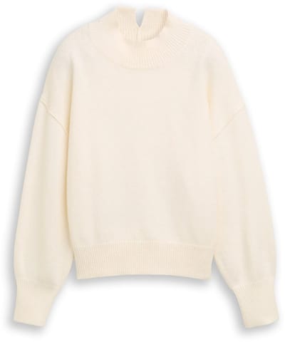 Tom Tailor - Oversized gebreide trui met opstaande kraag - Maat XL - Whisper White