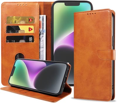 Geschikt voor iPhone 14 Telefoonhoesje Kunstleer met Magnetisch lipje en Pasjeshouder Book Case met Klepje - Bruin - Smartphonica geschikt voor iPhone 14