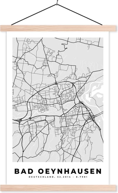 Posterhanger incl. Poster 40x60 cm - Schoolplaat - Duitsland - Bad Oeynhausen- Kaart - Stadskaart - Plattegrond - Textielposter - Blanke latten - Stadskaart