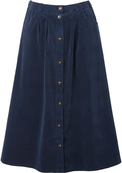 Ulla Popken - Dames - Maxirok van corduroy A-lijn knoopsluiting - Marine - Maat 46+
