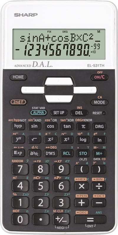 Sharp rekenmachine - EL531THWH - zwart/wit - 12 digit - 1x LR44 batterij - SH-EL531THWH