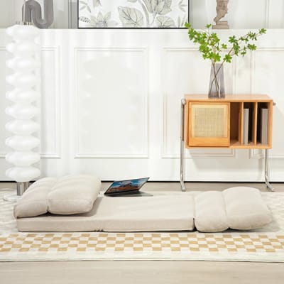 MODFU Vloerstoel - 6-Voudig Verstelbare Rugleuning - Opvouwbaar Met Slaapfunctie - Voor Lezen En Ontspannen - Polyester - Beige - 70 x 72 x 56 cm