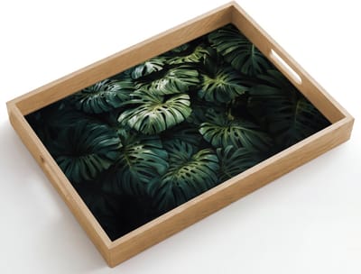 Dienblad hout 50x35 cm - Schootdienblad - Plant - Monstera - Lichtinval - Borrelplank rechthoek - Plateau dienbladen