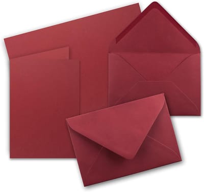 30x Set Vouwkaarten met Briefpapier DIN A6 C6 Donkerrood Dubbelkaarten Set