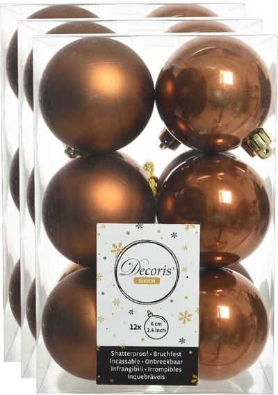 Decoris kerstballen - 36x st - kaneel bruin - D6 cm - kunststof - mat/glans - kerstversiering