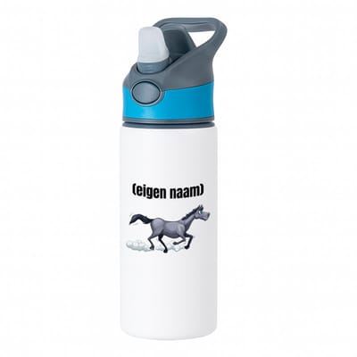 Hacebo® - rennend paard met eigen naam waterfles met rietje blauw - Paarden - dieren liefhebber - iemand die houdt van paarden - verjaardag - cadeau - kado - geschenk - water fles - 650ML