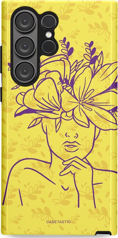 Casetastic hoesje geschikt voor Samsung Galaxy S23 Ultra - Dubbellaagse bescherming - Floral Essence - Fashion Case - Goud Beige