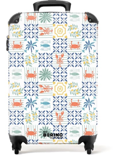 NoBoringSuitcases.com - Koffer - Zomer tegel patroon kleurrijk - Past binnen 55x40x20 cm en 55x35x25 cm - Trolley handbagage - Valiezen met wieltjes volwassenen - Reiskoffer op wielen - Rolkoffer lichtgewicht