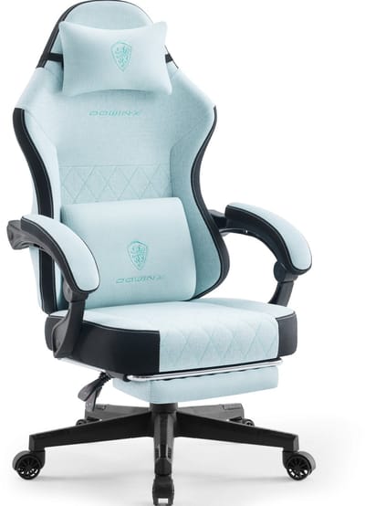 Dowinx Gamingstoel - Stof met pocketvering - Big & Tall - Eassage lendensteun en voetsteun - Ergonomische - Bureaustoel voor volwassenen - 135 kg - aqua