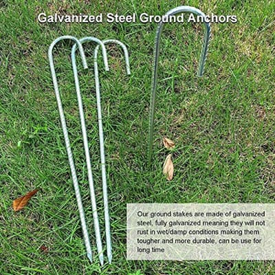 Zware 16 Inch J-Vormige Grondharingen voor Tenten en Tuingebruik - Gegalvaniseerd Staal, 4 Pack
