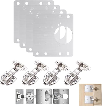 Allecto - Scharnierreparatieset - Kast Scharnier Reparatieplaat - 4 Stuks - Roestvrij staal - Meubelherstel - Kledingkastdeuren - Geschikt voor Meu...