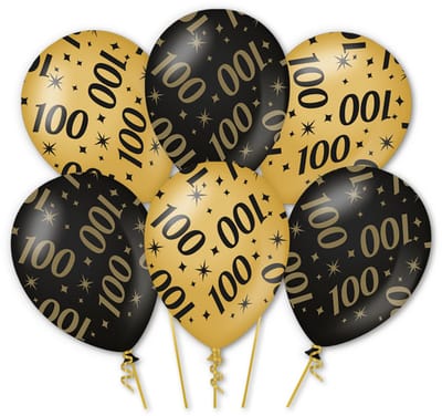 Q2P - 100 jaar Ballonnen - Zwart & Goud - Helium Geschikt – Eeuwfeest Verjaardag Decoratie - 6 Stuks