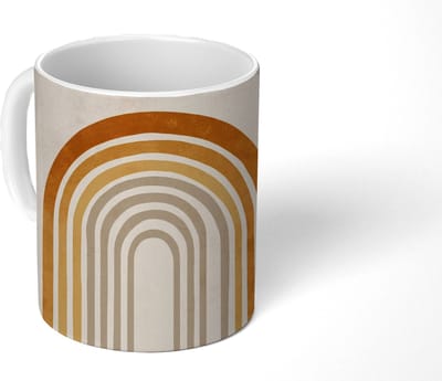 Mok - Koffiemok - Minimalistisch - Boog - Lijnen - Beige - Mokken - 350 ML - Beker - Koffiemokken - Theemok