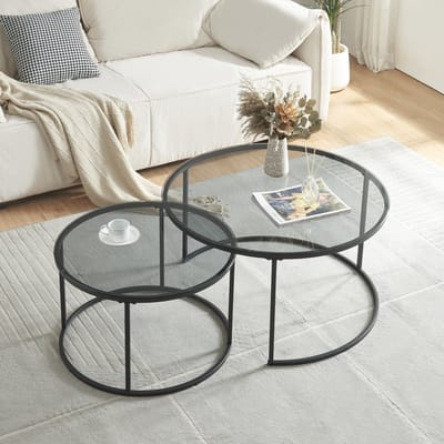 Salontafel set van 2 Kokkola rookglas zwart en transparant [en.casa]